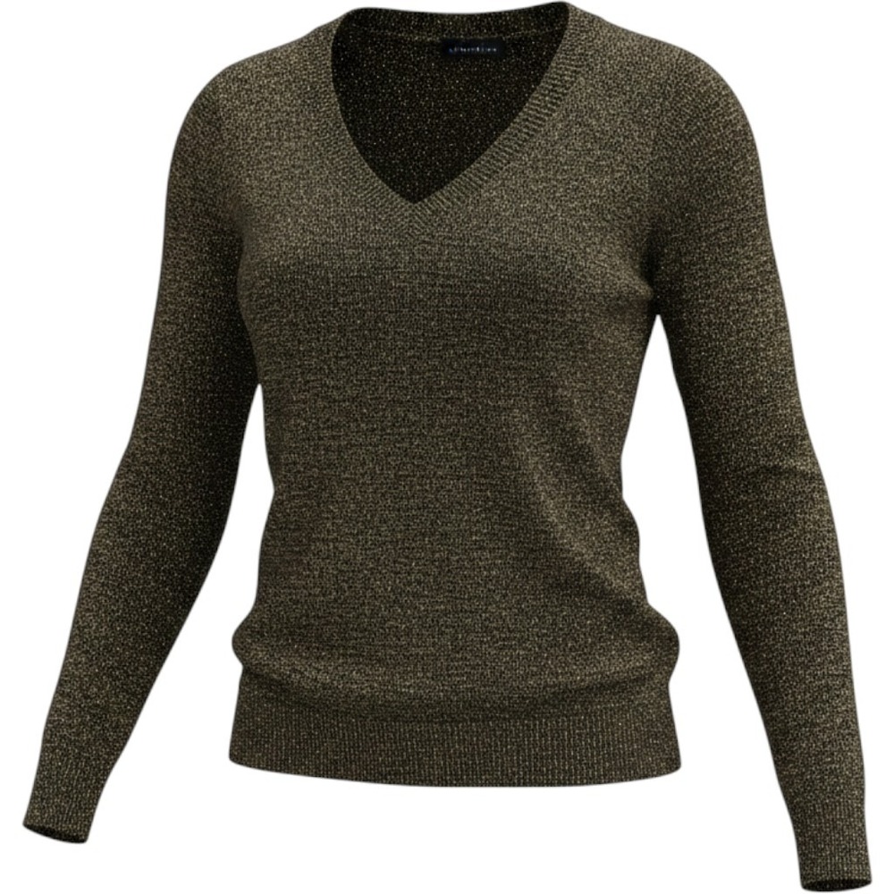Attention Metallic Gold Black Knit Long Sleeve V Neck Sweater Women's‎ L